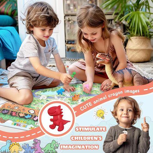 Dinosaur Crayons for Toddlers, 8-Piece Crayons Set with 8 Colors, Non-Toxic, Mess-Free, Break-Resistant, Includes Eraser & Drawing Paper, Fun Art Supplies for Toddlers & Kids Ages 3+ in Saudi Arabia