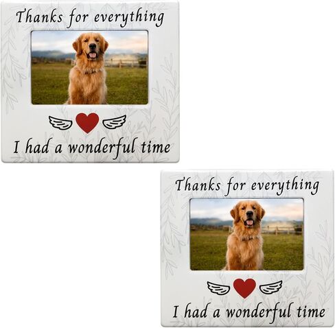 BANBERRY DESIGNS Pet Memorial Picture Frame - Thanks for Everything I had a Wonderful Time Ceramic Photo Plaque - 4" X 6" Photo - Dog Cat Loss Sympathy Gifts - Loss of Pet Gift in Saudi Arabia