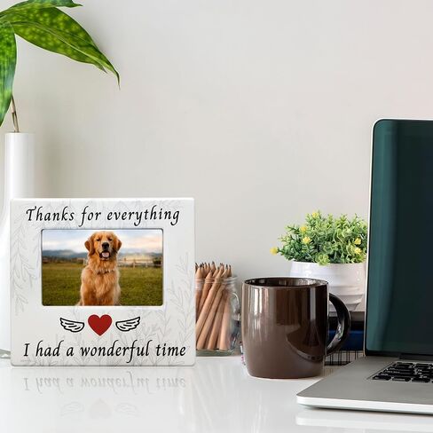 BANBERRY DESIGNS Pet Memorial Picture Frame - Thanks for Everything I had a Wonderful Time Ceramic Photo Plaque - 4" X 6" Photo - Dog Cat Loss Sympathy Gifts - Loss of Pet Gift in Saudi Arabia