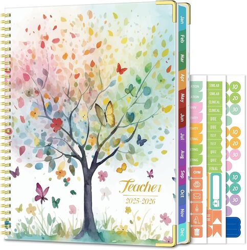 Teacher Planner 2026-2027 Academic Year, Jul.2026 - Jun.2027, 8.5" x 11" Lesson Planner Book for Teachers, Teacher Planners with Colorful Monthly Tabs, Hardcover- Tree in Kuwait