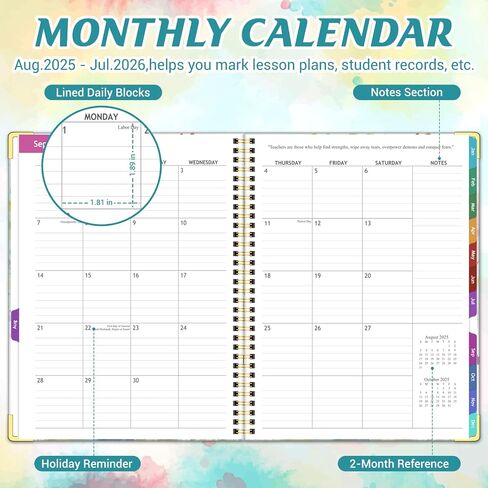 Teacher Planner 2026-2027 Academic Year, Jul.2026 - Jun.2027, 8.5" x 11" Lesson Planner Book for Teachers, Teacher Planners with Colorful Monthly Tabs, Hardcover- Tree in Kuwait