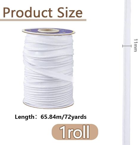 Dicosmetic 72 ياردة × 3/8 بوصة (11 ملم) تقليم الحبل الأنابيب لخياطة Satin Bias Tape Piping Tape White Polyester Bias لزينة المنزل للملابس و DIY Craft in Kuwait
