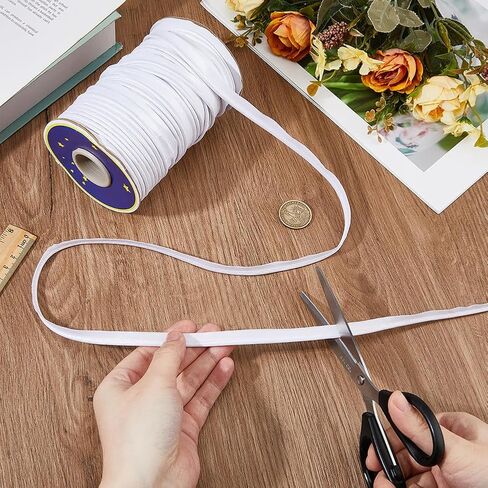 Dicosmetic 72 ياردة × 3/8 بوصة (11 ملم) تقليم الحبل الأنابيب لخياطة Satin Bias Tape Piping Tape White Polyester Bias لزينة المنزل للملابس و DIY Craft in Kuwait