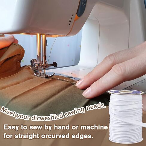 Dicosmetic 72 ياردة × 3/8 بوصة (11 ملم) تقليم الحبل الأنابيب لخياطة Satin Bias Tape Piping Tape White Polyester Bias لزينة المنزل للملابس و DIY Craft in Kuwait