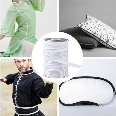 Dicosmetic 72 ياردة × 3/8 بوصة (11 ملم) تقليم الحبل الأنابيب لخياطة Satin Bias Tape Piping Tape White Polyester Bias لزينة المنزل للملابس و DIY Craft in Kuwait