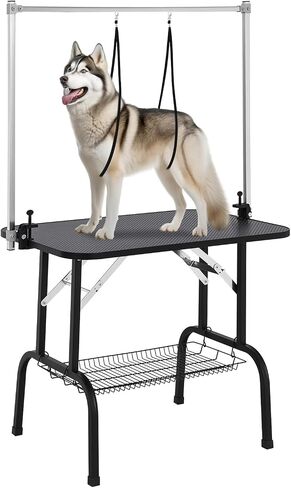 Dog Grooming Table, Protable Small dog Grooming Table for Dogs At Home With Height Adjustable Arms, Nooses, Mesh Tray, 330LBS Static Weight Capacity, Trimming Drying Table for Small/Large Dogs in Saudi Arabia