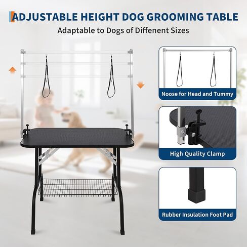 Dog Grooming Table, Protable Small dog Grooming Table for Dogs At Home With Height Adjustable Arms, Nooses, Mesh Tray, 330LBS Static Weight Capacity, Trimming Drying Table for Small/Large Dogs in Saudi Arabia