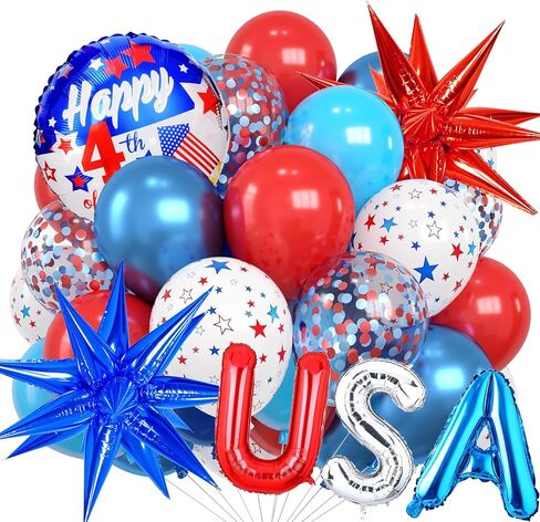 31 PCS Red White and Blue Balloons Set, 12 Inch Red Blue Star Print Latex Balloons, 'U.S.A' Letter Foil Balloon for Birthday Independence Day Patriotic Anniversary 4th of July Decorations Supplies in Saudi Arabia