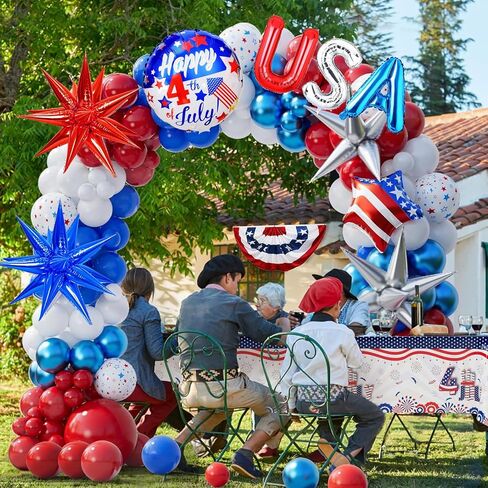 31 PCS Red White and Blue Balloons Set, 12 Inch Red Blue Star Print Latex Balloons, 'U.S.A' Letter Foil Balloon for Birthday Independence Day Patriotic Anniversary 4th of July Decorations Supplies in Saudi Arabia
