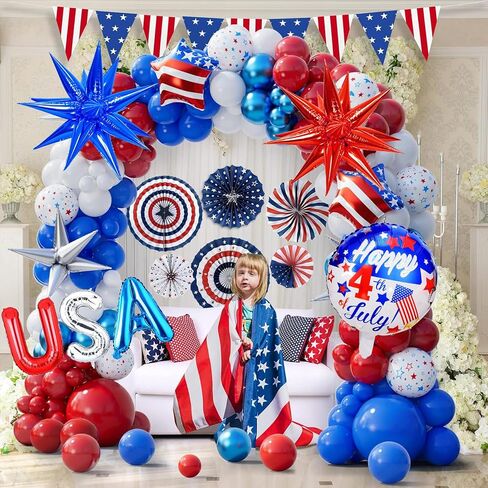 31 PCS Red White and Blue Balloons Set, 12 Inch Red Blue Star Print Latex Balloons, 'U.S.A' Letter Foil Balloon for Birthday Independence Day Patriotic Anniversary 4th of July Decorations Supplies in Saudi Arabia