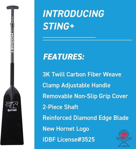 مجداف قارب التنين للرياضات المائية - أسود لامع - مجداف قارب التنين من ألياف الكربون قابل للتعديل - معتمد من IDBF - ملحقات قارب التنين in Kuwait