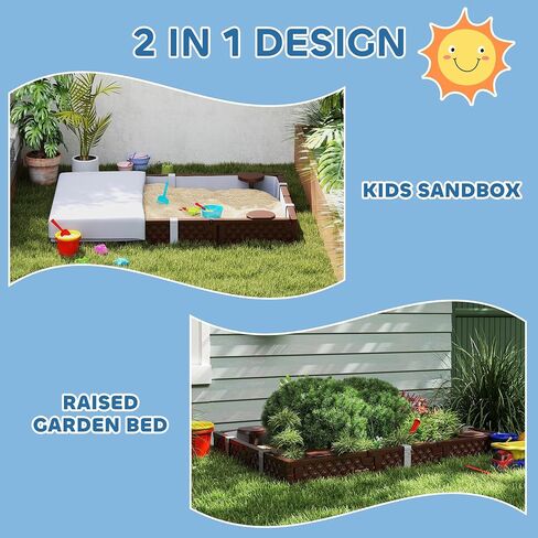 Qaba Kids Sandbox مع غطاء ، مستطيل 73 بوصة ، حفرة رملية كبيرة مع 4 مقاعد ، بطانة قاع مقاومة للماء ، صندوق رمل في الهواء الطلق مقاوم للطقس للبناء الخلفي ، الحديقة ، الحديقة ، الشاطئ ، الفناء ، بني in Saudi Arabia
