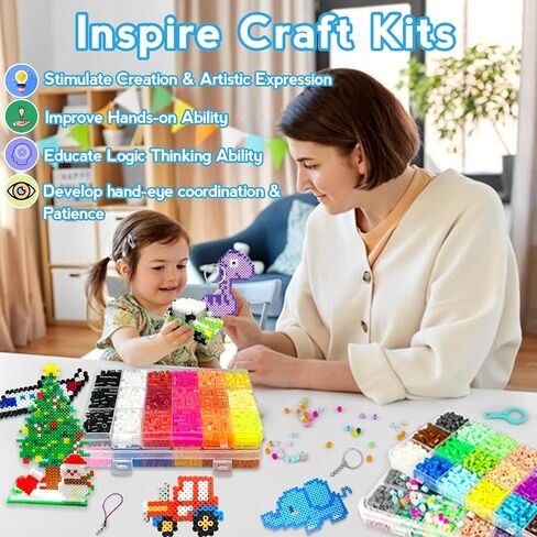KIFHCMPR 5MM FUSE BEADS KIT -72 COLAL CRAFT مجموعة من أجل KID.FUSE حبات مع Pegboards ، وأوراق الكي والملحقات ، و FUSE BEADS 4 صناديق ، وحرف فنية DIY ديكور عيد ميلاد هدية عيد ميلاد للبنات in Saudi Arabia
