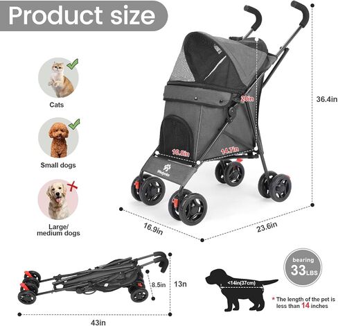 Pet Stroller for Large Dogs,Up to 33LBSs Pet Pram Adjustable Handle, Folding Dog Buggy, XXL Storage Double Pet Pram for Cats in Saudi Arabia