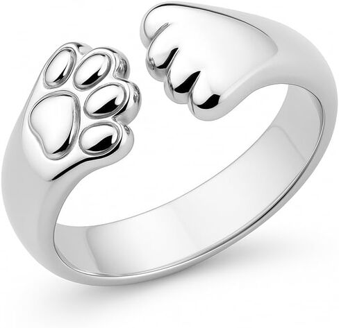 925 Sterling Silver Paw Hug Ring قابلة للتعديل | الكلب paw طباعة حلقة الحيوانات الأليفة هدية المجوهرات in Kuwait