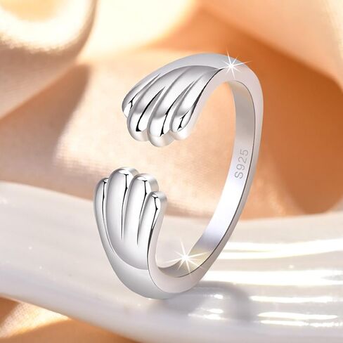 925 Sterling Silver Paw Hug Ring قابلة للتعديل | الكلب paw طباعة حلقة الحيوانات الأليفة هدية المجوهرات in Kuwait