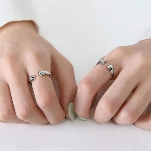925 Sterling Silver Paw Hug Ring قابلة للتعديل | الكلب paw طباعة حلقة الحيوانات الأليفة هدية المجوهرات in Kuwait