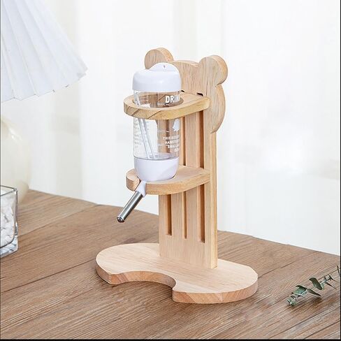 Hamster Water Bottle with Wooden Food Container Base for Dwarf Hamster Gerbil Small Animals (White, 80ml(2.7oz)) in Kuwait