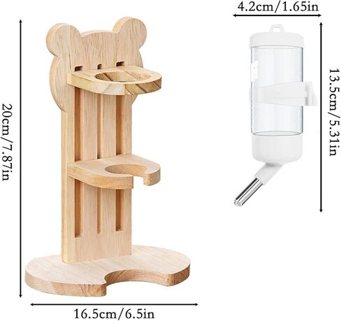 Hamster Water Bottle with Wooden Food Container Base for Dwarf Hamster Gerbil Small Animals (White, 80ml(2.7oz)) in Kuwait