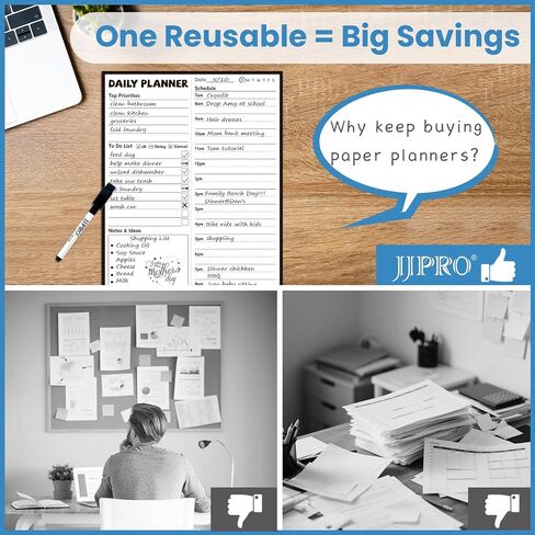 JJPRO Reusable Desktop Daily Hourly Planner with Stand,Reusable Desk Hourly Notepad,Hourly Dry Erase Board with Stand,11"x 8.5"Desk Hourly Planner with Detachable Engineered Wood Stand for Office, Home in Saudi Arabia