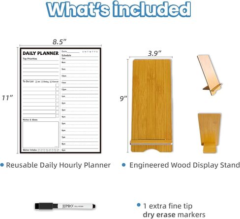 JJPRO Reusable Desktop Daily Hourly Planner with Stand,Reusable Desk Hourly Notepad,Hourly Dry Erase Board with Stand,11"x 8.5"Desk Hourly Planner with Detachable Engineered Wood Stand for Office, Home in Saudi Arabia
