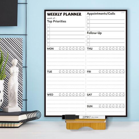 JJPRO Reusable Desktop Daily Hourly Planner with Stand,Reusable Desk Hourly Notepad,Hourly Dry Erase Board with Stand,11"x 8.5"Desk Hourly Planner with Detachable Engineered Wood Stand for Office, Home in Saudi Arabia