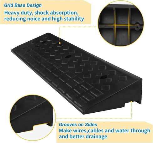 Nisorpa 5" Rubber Curb Ramps 10 Ton Heavy Duty Loading Driveway Ramps with 4 Expansion Screws, Wheelchair Threshold Non-Slip Ramp for Trucks Cars Motorhome Forklifts, 39.3x11.8x5 Inch (Black+Yellow) in Saudi Arabia