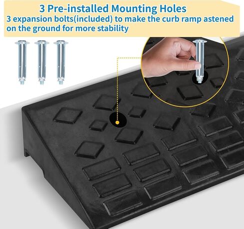 Nisorpa 5" Rubber Curb Ramps 10 Ton Heavy Duty Loading Driveway Ramps with 4 Expansion Screws, Wheelchair Threshold Non-Slip Ramp for Trucks Cars Motorhome Forklifts, 39.3x11.8x5 Inch (Black+Yellow) in Saudi Arabia