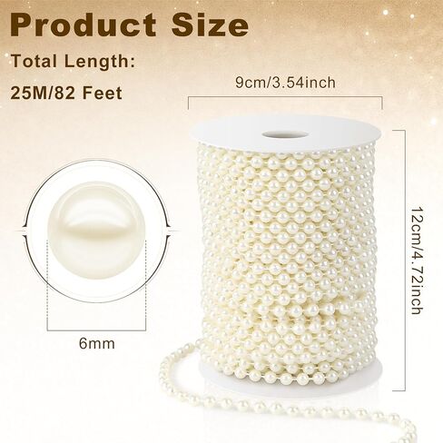 حبات اللؤلؤ ، 6 مم من عاجي ، سلسلة من اللؤلؤ 82 قدم جاللاند لؤلؤة لؤلؤة الشجرة عيد الميلاد حبات حبلا الخزان لفة للحرف اليدوية المركزية الزفاف حفل زفاف شجرة عيد الميلاد شجرة الشجرة in Kuwait
