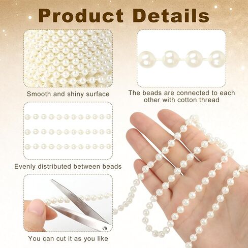 حبات اللؤلؤ ، 6 مم من عاجي ، سلسلة من اللؤلؤ 82 قدم جاللاند لؤلؤة لؤلؤة الشجرة عيد الميلاد حبات حبلا الخزان لفة للحرف اليدوية المركزية الزفاف حفل زفاف شجرة عيد الميلاد شجرة الشجرة in Kuwait