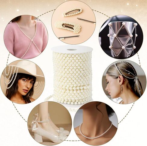 حبات اللؤلؤ ، 6 مم من عاجي ، سلسلة من اللؤلؤ 82 قدم جاللاند لؤلؤة لؤلؤة الشجرة عيد الميلاد حبات حبلا الخزان لفة للحرف اليدوية المركزية الزفاف حفل زفاف شجرة عيد الميلاد شجرة الشجرة in Kuwait