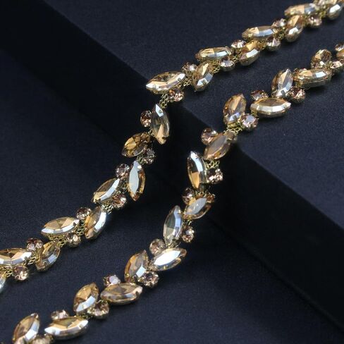 3 Yard Rhinestone Trim Chain Gold Yellow String Strips Crystal Applique Fringe Ribbon Beads Sewing for Dress DIY Party Wedding Bouquet Decoration Bridal Costume Embellishment in Saudi Arabia