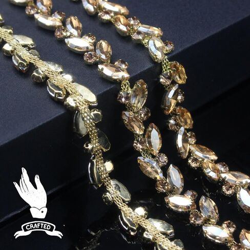 3 Yard Rhinestone Trim Chain Gold Yellow String Strips Crystal Applique Fringe Ribbon Beads Sewing for Dress DIY Party Wedding Bouquet Decoration Bridal Costume Embellishment in Saudi Arabia