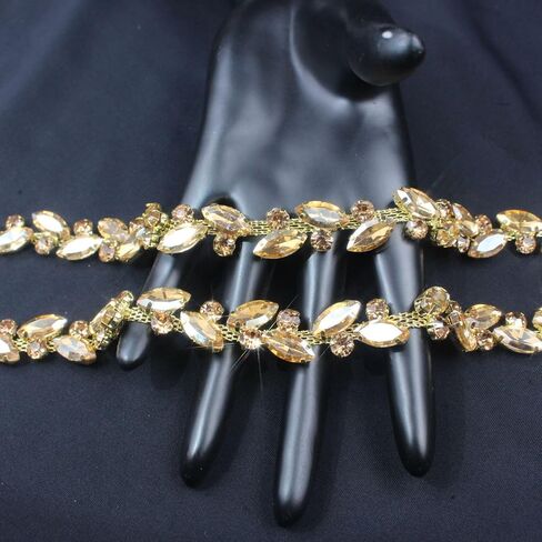 3 Yard Rhinestone Trim Chain Gold Yellow String Strips Crystal Applique Fringe Ribbon Beads Sewing for Dress DIY Party Wedding Bouquet Decoration Bridal Costume Embellishment in Saudi Arabia