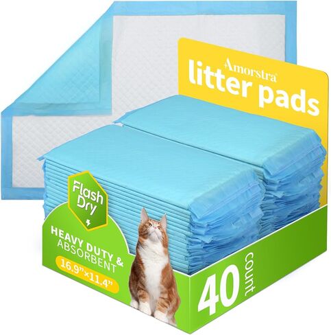 40 COUNT CAT CAT CAT FACS لنظام نسيم القطط المرتب ، عبوات PAD CAT السميكة لصندوق القمامة ، وسادة التبول الفائقة ، والتحكم في الرائحة ومقاومة التسرب ، 16.9x11.4 بوصة غير معقولة in Kuwait