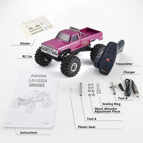 BEEZRC FMS 1/24 RC Crawler Smasher FCX24 Monster Truck V2 RTR 4WD 2.4GHz Brushed 8km/h Mini RC Off-Road Truck with LED Lights in Saudi Arabia