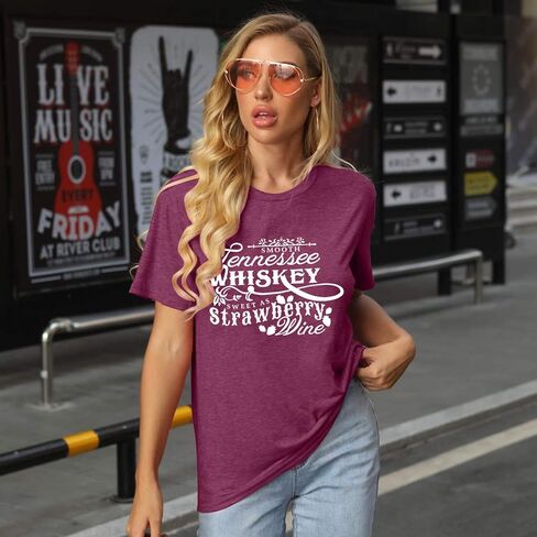 قميص موسيقى الريف للنساء تي شيرت جرافيك عتيق قمصان مطبوعة بأحرف غير رسمية قميص غربي تي شيرت مضحك لحفلات الموسيقى in Kuwait