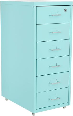 6 Drawer Mobile File Cabinet,Vertical File Cabinet with Lock, Metal Storage Cabinet for Home,Office, Horizontal Rolling Filing Cabinets for Letter/Legal/A4/F4 Hanging Files (Blue) in Saudi Arabia