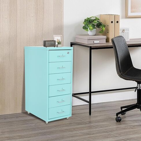 6 Drawer Mobile File Cabinet,Vertical File Cabinet with Lock, Metal Storage Cabinet for Home,Office, Horizontal Rolling Filing Cabinets for Letter/Legal/A4/F4 Hanging Files (Blue) in Saudi Arabia