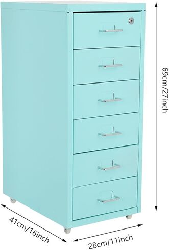 6 Drawer Mobile File Cabinet,Vertical File Cabinet with Lock, Metal Storage Cabinet for Home,Office, Horizontal Rolling Filing Cabinets for Letter/Legal/A4/F4 Hanging Files (Blue) in Saudi Arabia