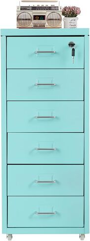 6 Drawer Mobile File Cabinet,Vertical File Cabinet with Lock, Metal Storage Cabinet for Home,Office, Horizontal Rolling Filing Cabinets for Letter/Legal/A4/F4 Hanging Files (Blue) in Saudi Arabia