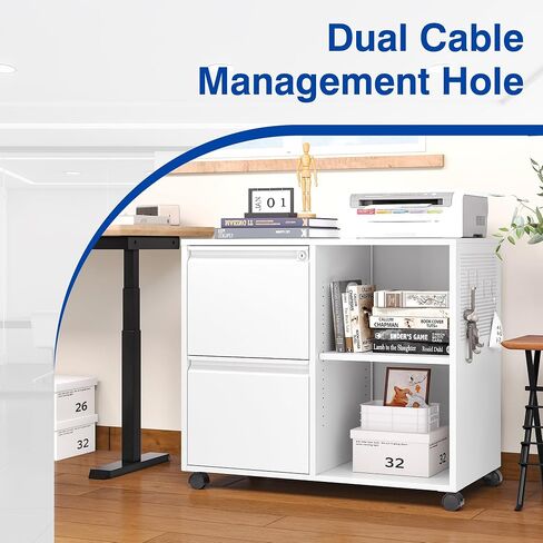2-Drawer File Cabinet Mobile Filing Cabinet with Lock Lateral File Cabinet Printer Stand with Open Storage Shelves for Home Office (White, Left Drawer) in Saudi Arabia
