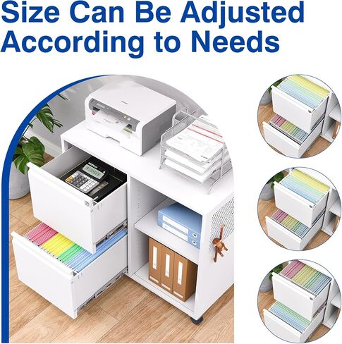 2-Drawer File Cabinet Mobile Filing Cabinet with Lock Lateral File Cabinet Printer Stand with Open Storage Shelves for Home Office (White, Left Drawer) in Saudi Arabia