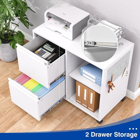 2-Drawer File Cabinet Mobile Filing Cabinet with Lock Lateral File Cabinet Printer Stand with Open Storage Shelves for Home Office (White, Left Drawer) in Saudi Arabia
