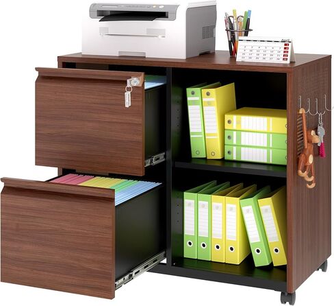 2-Drawer File Cabinet Mobile Filing Cabinet with Lock Lateral File Cabinet Printer Stand with Open Storage Shelves for Home Office (White, Left Drawer) in Saudi Arabia