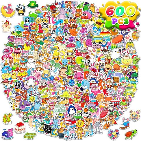 600Pcs Stickers for Kids, Water Bottle Vinyl Waterproof Scrapbook Cute Bulk Pack for Laptop, Skateboard, Computer, Guitar - Mixed Colorful Cool for Teens, Boys, Girls in Kuwait