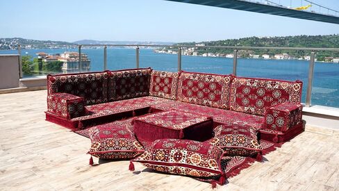 Arabic Sofa Set, Floor Cushions, Arabic Majlis, Patio Furniture, Modular Sofa, Ottoman Couch, Moroccan Floor Sofa, Oriental Sofa (4'' Thickness Sofa, L Sofa Full Set, Model 10) in Saudi Arabia
