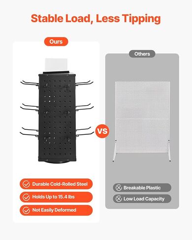 VEVOR Rotating Pegboard Display Stand, 7.4 x 7.4 x 17 in 4-Sided Spinning Peg Board Display with 24 Hooks, Thickened Cold-Rolled Steel Craft Rack Organizer for Grocery Retail Store Jewelry Shop, Black in Saudi Arabia