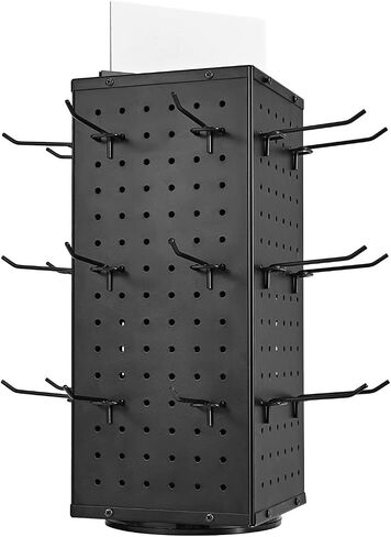 VEVOR Rotating Pegboard Display Stand, 7.4 x 7.4 x 17 in 4-Sided Spinning Peg Board Display with 24 Hooks, Thickened Cold-Rolled Steel Craft Rack Organizer for Grocery Retail Store Jewelry Shop, Black in Saudi Arabia