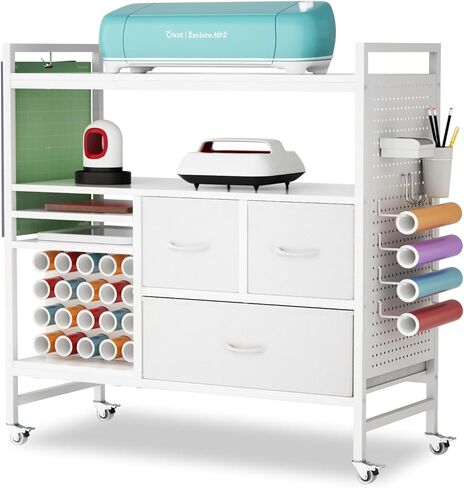 منظمو Punluxu وتخزين متوافقين مع آلات Cricut - حامل لفة الفينيل ، Pegboard DIY مع منظم الملحقات ، طاولة حرفية متداول مع محطة عمل خزانة التخزين PU -01 محمية براءة اختراع in Kuwait
